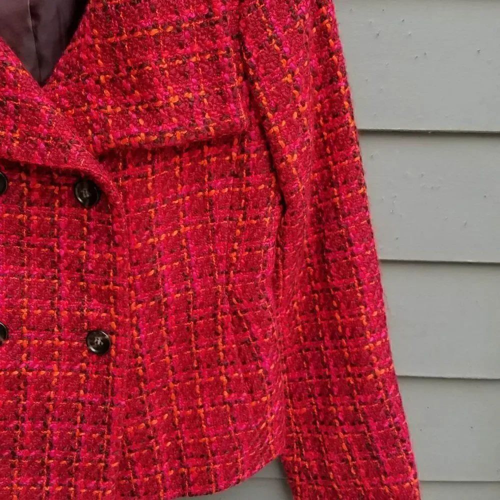 Talbots Red Tweed Double Breasted Pea Coat size 9 - Picture 11 of 14